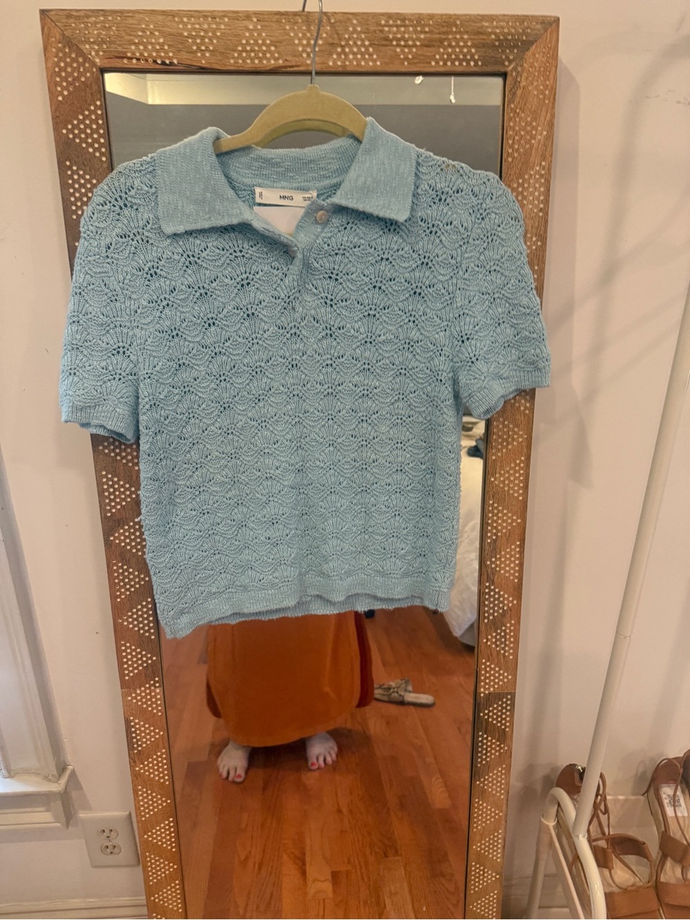 Mango Mint/Light Blue Knit Polo Top